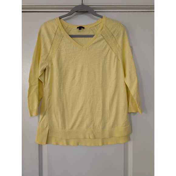 Talbots V-neck‎ Knit Sweater women's large butter yellow cotton beachy vacation - Picture 1 of 6
